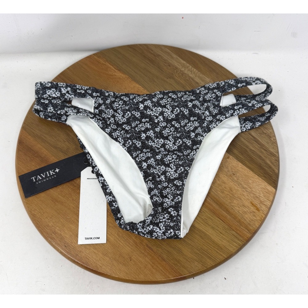 Tavik Swimwear Womens XS Black White Floral Cutout Side Bikini Bottom New